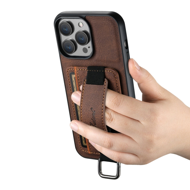For iPhone 13 Pro Max Suteni H13 Litchi Leather Wrist Strap Wallet Back Phone Case(Brown) - iPhone 13 Pro Max Cases by Suteni | Online Shopping UK | buy2fix