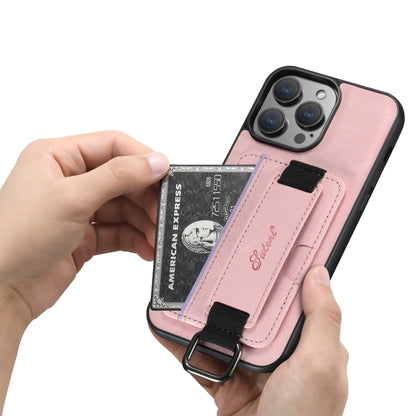 For iPhone 13 Pro Suteni H13 Litchi Leather Wrist Strap Wallet Back Phone Case(Pink) - iPhone 13 Pro Cases by Suteni | Online Shopping UK | buy2fix