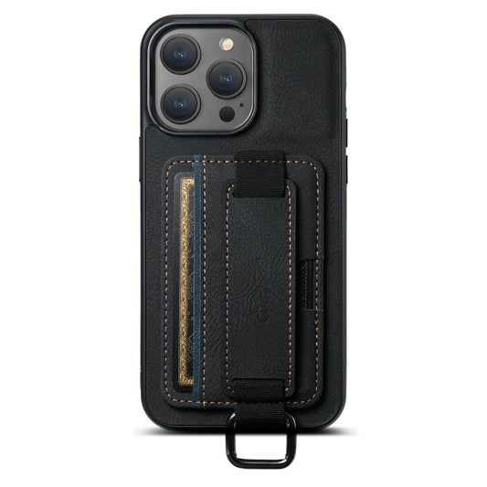 For iPhone 13 Suteni H13 Litchi Leather Wrist Strap Wallet Back Phone Case(Black) - iPhone 13 Cases by Suteni | Online Shopping UK | buy2fix