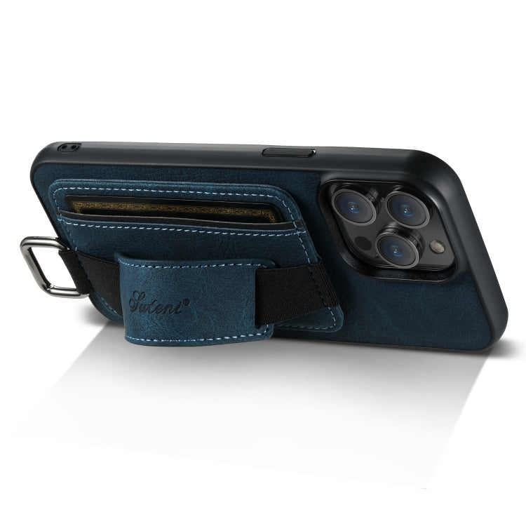 For iPhone 11 Pro Max Suteni H13 Litchi Leather Wrist Strap Wallet Back Phone Case(Blue) - iPhone 11 Pro Max Cases by Suteni | Online Shopping UK | buy2fix
