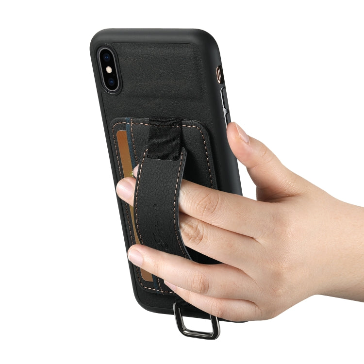 For iPhone X / XS Suteni H13 Litchi Leather Wrist Strap Wallet Back Phone Case(Black) - More iPhone Cases by Suteni | Online Shopping UK | buy2fix