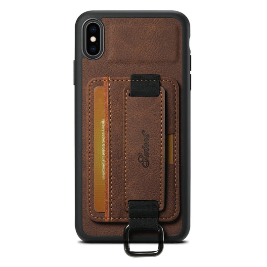 For iPhone X / XS Suteni H13 Litchi Leather Wrist Strap Wallet Back Phone Case(Brown)