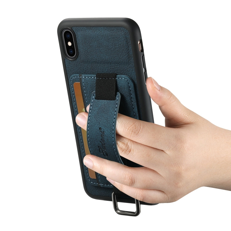 For iPhone X / XS Suteni H13 Litchi Leather Wrist Strap Wallet Back Phone Case(Blue) - More iPhone Cases by Suteni | Online Shopping UK | buy2fix