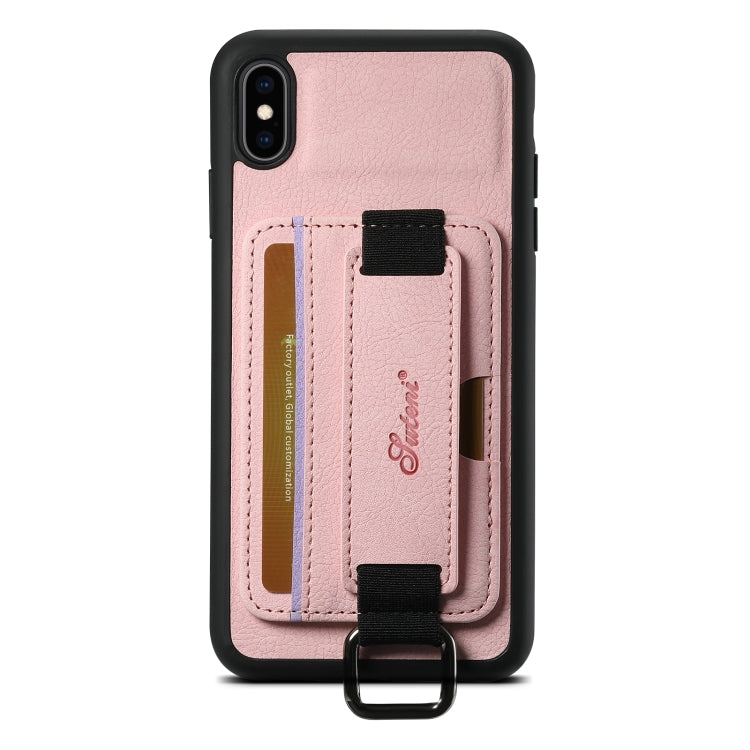 For iPhone X / XS Suteni H13 Litchi Leather Wrist Strap Wallet Back Phone Case(Pink) - More iPhone Cases by Suteni | Online Shopping UK | buy2fix