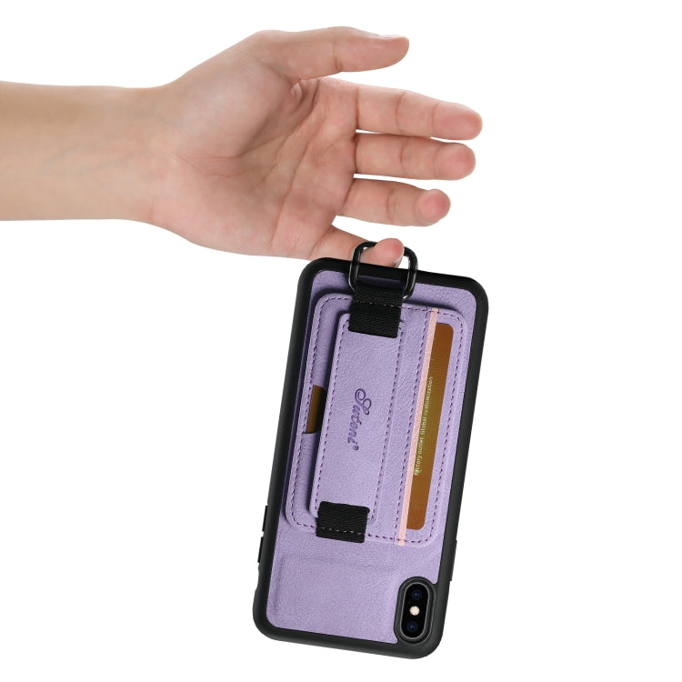 For iPhone X / XS Suteni H13 Litchi Leather Wrist Strap Wallet Back Phone Case(Purple) - More iPhone Cases by Suteni | Online Shopping UK | buy2fix