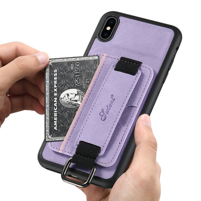 For iPhone X / XS Suteni H13 Litchi Leather Wrist Strap Wallet Back Phone Case(Purple) - More iPhone Cases by Suteni | Online Shopping UK | buy2fix