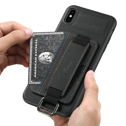 For iPhone XR Suteni H13 Litchi Leather Wrist Strap Wallet Back Phone Case(Black) - More iPhone Cases by Suteni | Online Shopping UK | buy2fix