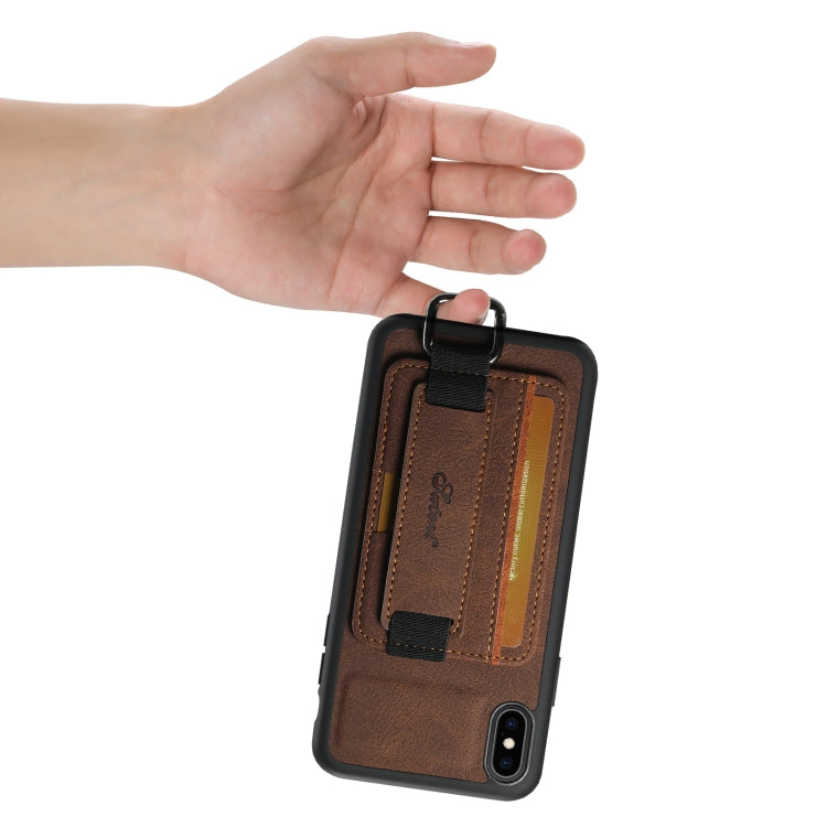 For iPhone XR Suteni H13 Litchi Leather Wrist Strap Wallet Back Phone Case(Brown) - More iPhone Cases by Suteni | Online Shopping UK | buy2fix