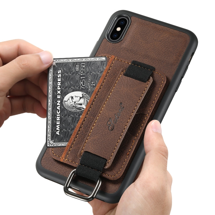 For iPhone XR Suteni H13 Litchi Leather Wrist Strap Wallet Back Phone Case(Brown) - More iPhone Cases by Suteni | Online Shopping UK | buy2fix