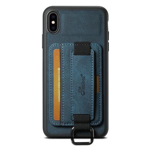 For iPhone XR Suteni H13 Litchi Leather Wrist Strap Wallet Back Phone Case(Blue) - More iPhone Cases by Suteni | Online Shopping UK | buy2fix