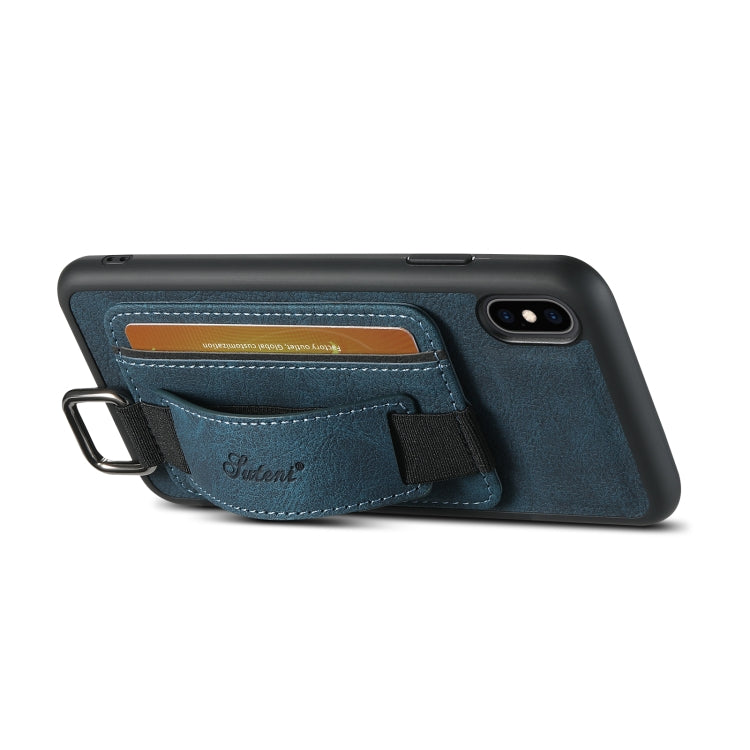 For iPhone XR Suteni H13 Litchi Leather Wrist Strap Wallet Back Phone Case(Blue) - More iPhone Cases by Suteni | Online Shopping UK | buy2fix