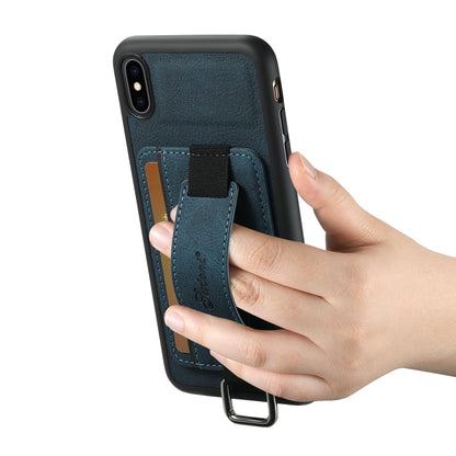 For iPhone XR Suteni H13 Litchi Leather Wrist Strap Wallet Back Phone Case(Blue) - More iPhone Cases by Suteni | Online Shopping UK | buy2fix