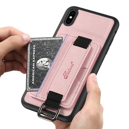 For iPhone XR Suteni H13 Litchi Leather Wrist Strap Wallet Back Phone Case(Pink) - More iPhone Cases by Suteni | Online Shopping UK | buy2fix