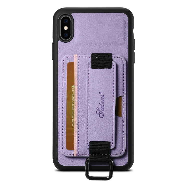 For iPhone XR Suteni H13 Litchi Leather Wrist Strap Wallet Back Phone Case(Purple) - More iPhone Cases by Suteni | Online Shopping UK | buy2fix