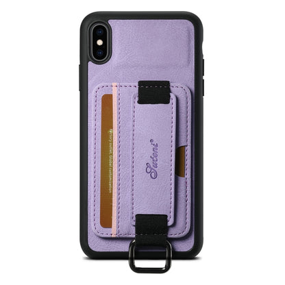 For iPhone XR Suteni H13 Litchi Leather Wrist Strap Wallet Back Phone Case(Purple) - More iPhone Cases by Suteni | Online Shopping UK | buy2fix