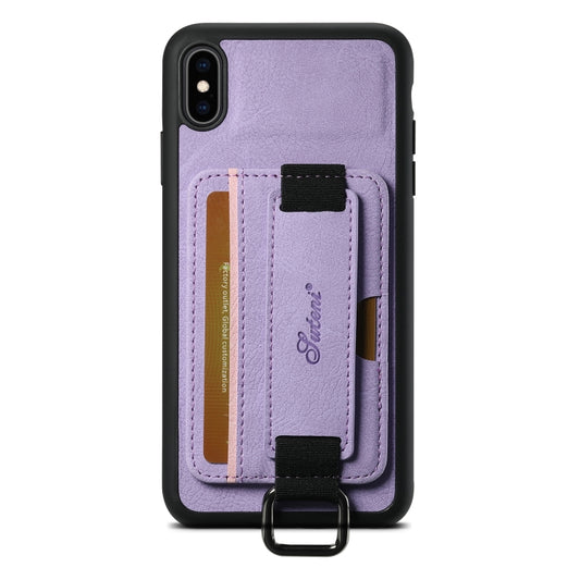 For iPhone XR Suteni H13 Litchi Leather Wrist Strap Wallet Back Phone Case(Purple) - More iPhone Cases by Suteni | Online Shopping UK | buy2fix