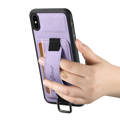 For iPhone XR Suteni H13 Litchi Leather Wrist Strap Wallet Back Phone Case(Purple) - More iPhone Cases by Suteni | Online Shopping UK | buy2fix