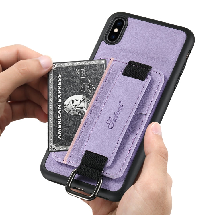 For iPhone XR Suteni H13 Litchi Leather Wrist Strap Wallet Back Phone Case(Purple) - More iPhone Cases by Suteni | Online Shopping UK | buy2fix