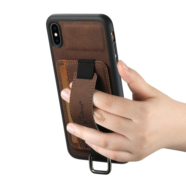 For iPhone XS Max Suteni H13 Litchi Leather Wrist Strap Wallet Back Phone Case(Brown) - More iPhone Cases by Suteni | Online Shopping UK | buy2fix