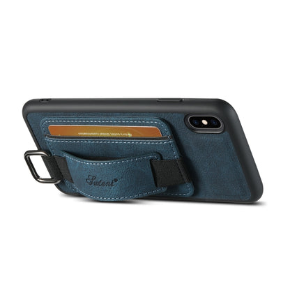 For iPhone XS Max Suteni H13 Litchi Leather Wrist Strap Wallet Back Phone Case(Blue) - More iPhone Cases by Suteni | Online Shopping UK | buy2fix