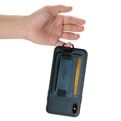 For iPhone XS Max Suteni H13 Litchi Leather Wrist Strap Wallet Back Phone Case(Blue) - More iPhone Cases by Suteni | Online Shopping UK | buy2fix