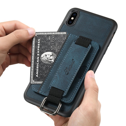 For iPhone XS Max Suteni H13 Litchi Leather Wrist Strap Wallet Back Phone Case(Blue) - More iPhone Cases by Suteni | Online Shopping UK | buy2fix
