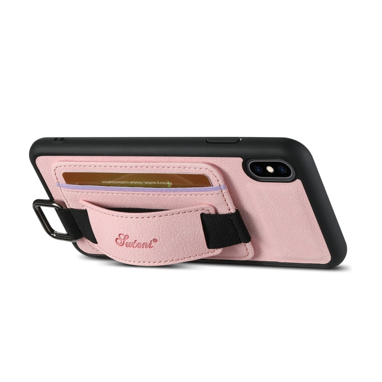 For iPhone XS Max Suteni H13 Litchi Leather Wrist Strap Wallet Back Phone Case(Pink) - More iPhone Cases by Suteni | Online Shopping UK | buy2fix