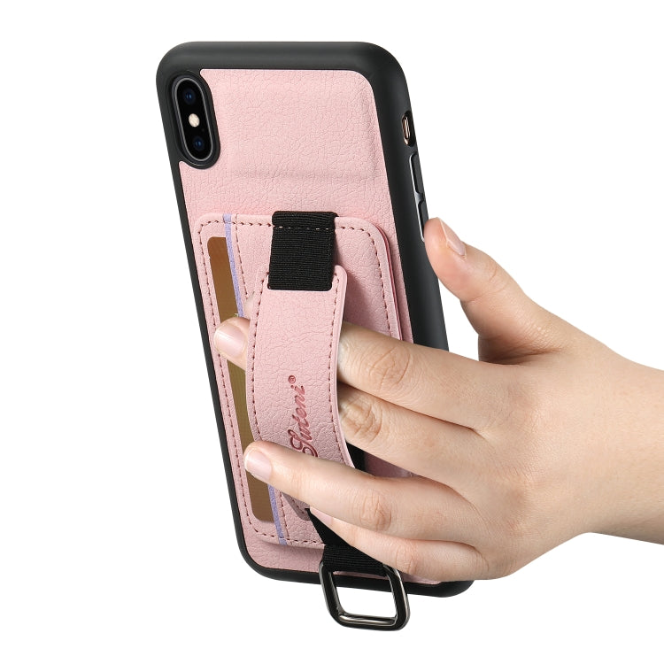 For iPhone XS Max Suteni H13 Litchi Leather Wrist Strap Wallet Back Phone Case(Pink) - More iPhone Cases by Suteni | Online Shopping UK | buy2fix
