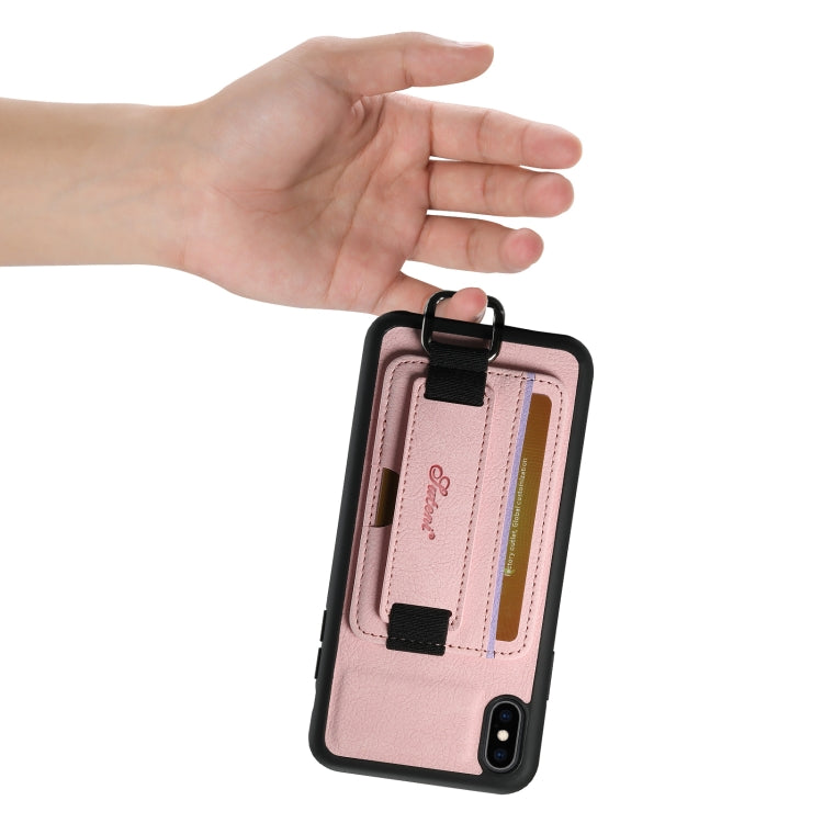 For iPhone XS Max Suteni H13 Litchi Leather Wrist Strap Wallet Back Phone Case(Pink) - More iPhone Cases by Suteni | Online Shopping UK | buy2fix