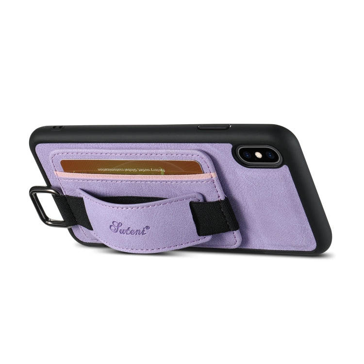 For iPhone XS Max Suteni H13 Litchi Leather Wrist Strap Wallet Back Phone Case(Purple) - More iPhone Cases by Suteni | Online Shopping UK | buy2fix
