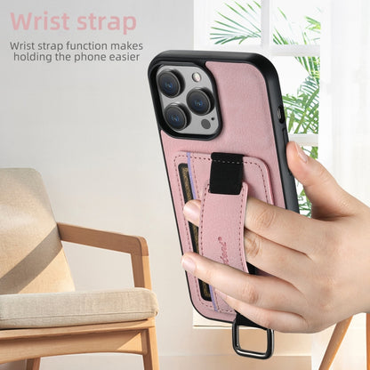 For iPhone 16 Plus Suteni H13 Litchi Leather Wrist Strap Wallet Back Phone Case(Pink) - iPhone 16 Plus Cases by Suteni | Online Shopping UK | buy2fix