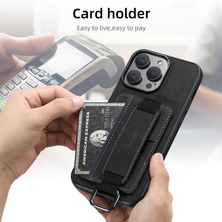 For iPhone 16e Suteni H13 Litchi Leather Wrist Strap Wallet Back Phone Case(Black) - iPhone 16e Cases by Suteni | Online Shopping UK | buy2fix