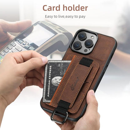 For iPhone 16e Suteni H13 Litchi Leather Wrist Strap Wallet Back Phone Case(Brown) - iPhone 16e Cases by Suteni | Online Shopping UK | buy2fix