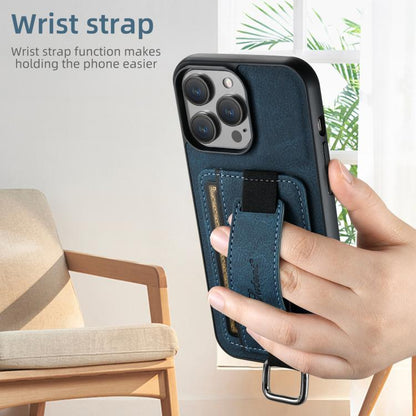 For iPhone 16e Suteni H13 Litchi Leather Wrist Strap Wallet Back Phone Case(Blue) - iPhone 16e Cases by Suteni | Online Shopping UK | buy2fix