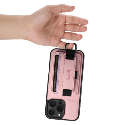 For iPhone 16e Suteni H13 Litchi Leather Wrist Strap Wallet Back Phone Case(Pink) - iPhone 16e Cases by Suteni | Online Shopping UK | buy2fix