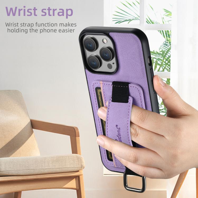 For iPhone 16e Suteni H13 Litchi Leather Wrist Strap Wallet Back Phone Case(Purple) - iPhone 16e Cases by Suteni | Online Shopping UK | buy2fix
