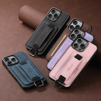 For iPhone 16e Suteni H13 Litchi Leather Wrist Strap Wallet Back Phone Case(Pink) - iPhone 16e Cases by Suteni | Online Shopping UK | buy2fix