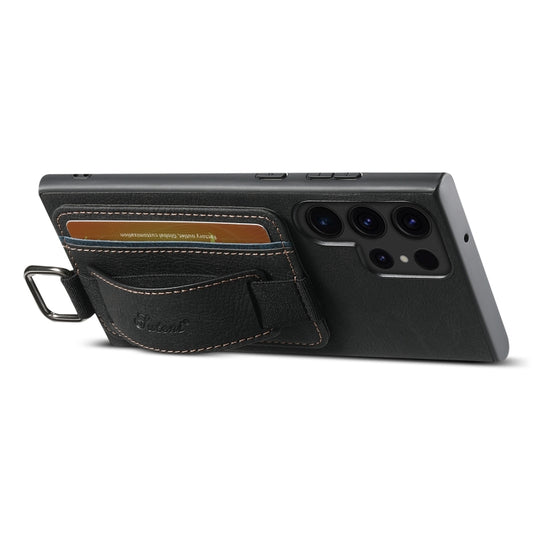 For Samsung Galaxy S24 Ultra 5G Suteni H13 Litchi Leather Wrist Strap Wallet Back Phone Case(Black) by Suteni