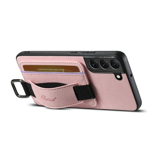 For Samsung Galaxy S24+ 5G Suteni H13 Litchi Leather Wrist Strap Wallet Back Phone Case(Pink) by Suteni