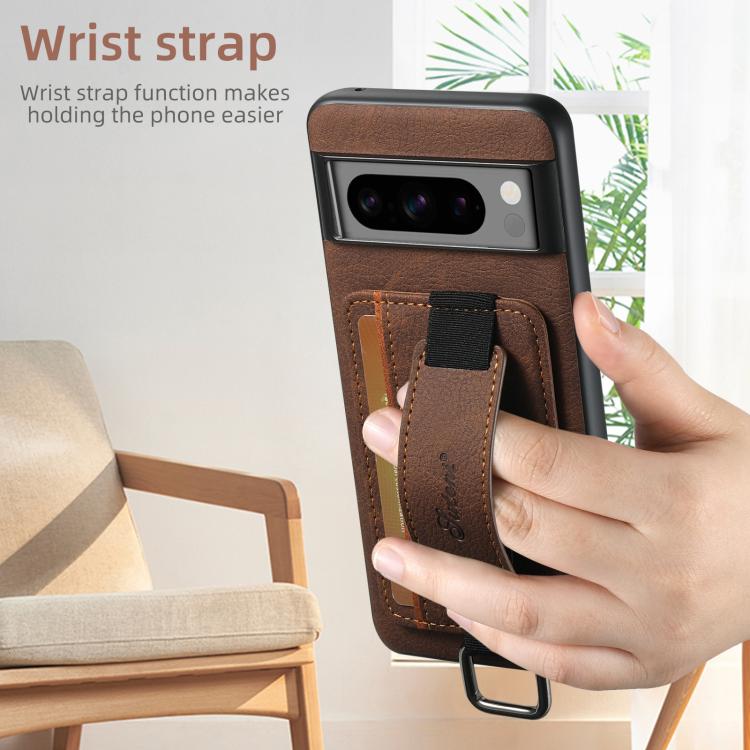 For Google Pixel 10 Pro XL Suteni H13 Litchi Leather Wrist Strap Wallet Back Phone Case(Brown) - Google Cases by Suteni | Online Shopping UK | buy2fix