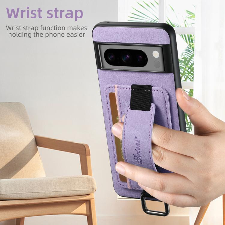 For Google Pixel 10 Pro XL Suteni H13 Litchi Leather Wrist Strap Wallet Back Phone Case(Purple) - Google Cases by Suteni | Online Shopping UK | buy2fix