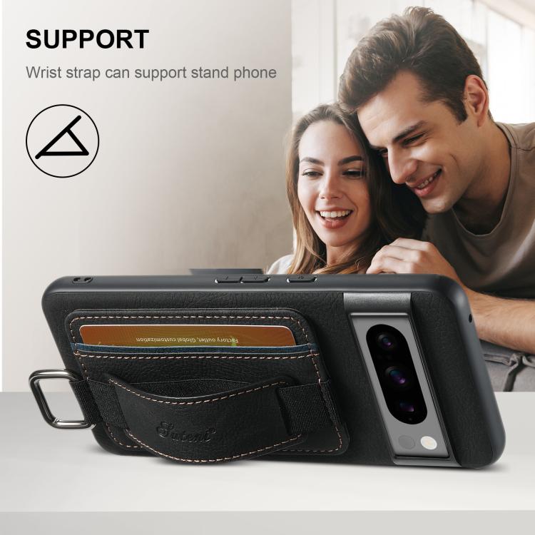 For Google Pixel 10 Pro Suteni H13 Litchi Leather Wrist Strap Wallet Back Phone Case(Black) - Google Cases by Suteni | Online Shopping UK | buy2fix