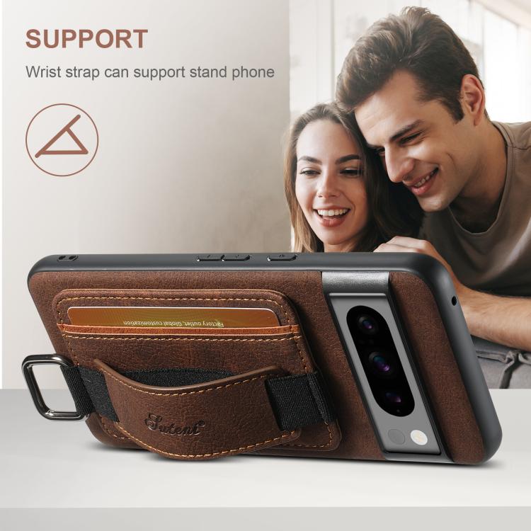 For Google Pixel 10 Pro Suteni H13 Litchi Leather Wrist Strap Wallet Back Phone Case(Brown) - Google Cases by Suteni | Online Shopping UK | buy2fix