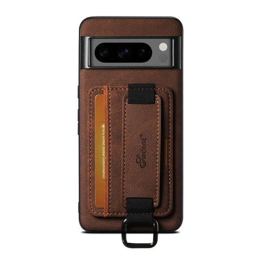 For Google Pixel 10 Suteni H13 Litchi Leather Wrist Strap Wallet Back Phone Case(Brown) - Google Cases by Suteni | Online Shopping UK | buy2fix