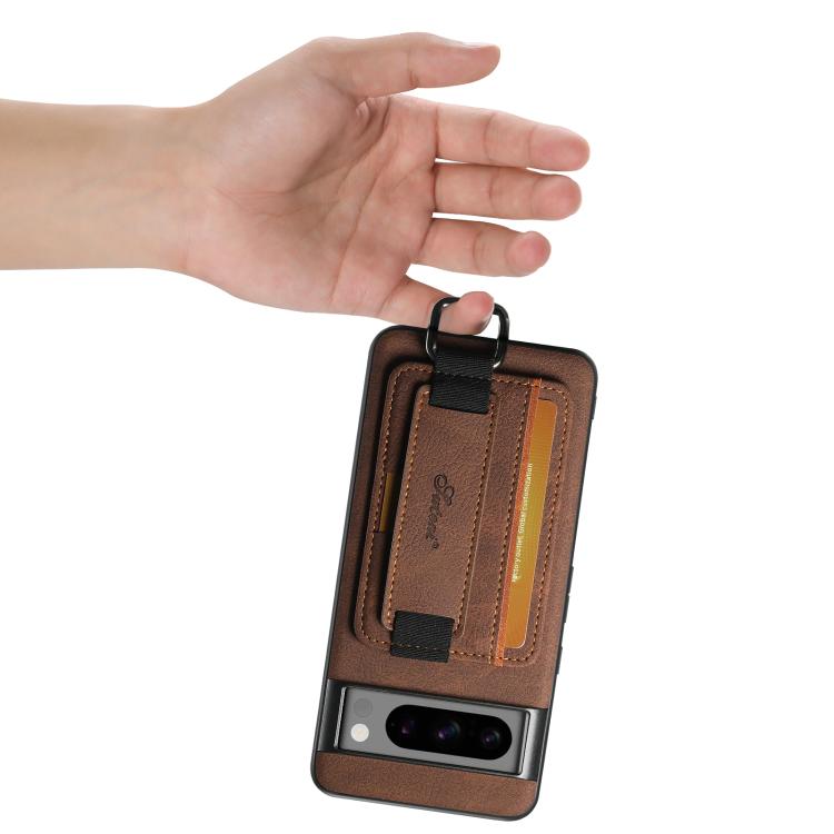 For Google Pixel 10 Suteni H13 Litchi Leather Wrist Strap Wallet Back Phone Case(Brown) - Google Cases by Suteni | Online Shopping UK | buy2fix