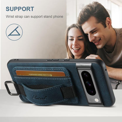 For Google Pixel 10 Suteni H13 Litchi Leather Wrist Strap Wallet Back Phone Case(Blue) - Google Cases by Suteni | Online Shopping UK | buy2fix