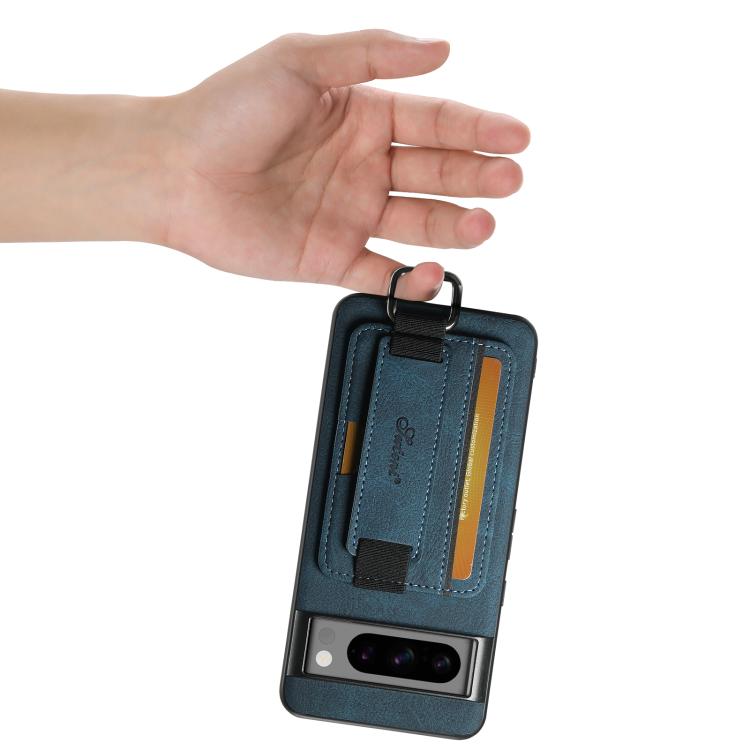 For Google Pixel 10 Suteni H13 Litchi Leather Wrist Strap Wallet Back Phone Case(Blue) - Google Cases by Suteni | Online Shopping UK | buy2fix