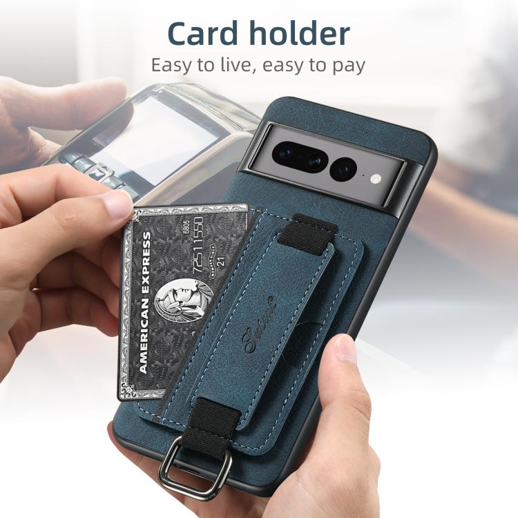 For Google Pixel 10 Suteni H13 Litchi Leather Wrist Strap Wallet Back Phone Case(Blue) - Google Cases by Suteni | Online Shopping UK | buy2fix