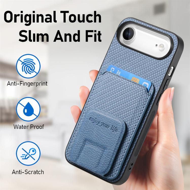 For iPhone Air Carbon Fiber Card Bag Fold Stand Phone Case(Blue) - iPhone Air Cases by buy2fix | Online Shopping UK | buy2fix