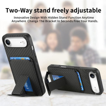 For iPhone Air Carbon Fiber Card Bag Fold Stand Phone Case(Black) - iPhone Air Cases by buy2fix | Online Shopping UK | buy2fix
